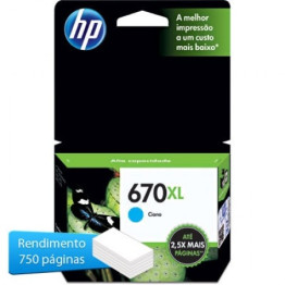 CARTUCHO DE TINTA HP 670XL - CZ118AB CIANO 7,5ml ORIGINAL