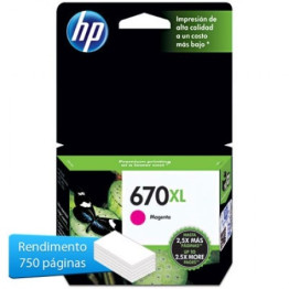 CARTUCHO DE TINTA HP 670XL - CZ119AB MAGENTA 8,0ml ORIGINAL