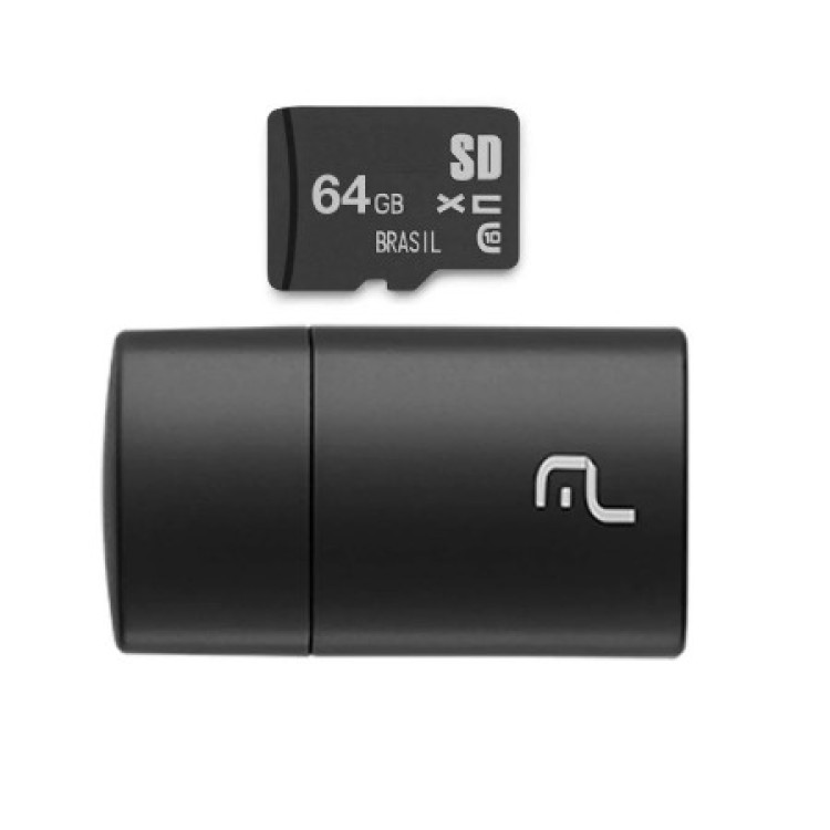 CARTAO DE MEMORIA 64GB + LEITOR USB 2 EM 1 MC164 CLASSE 10 MULTILASER