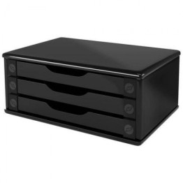 SUPORTE PARA MONITOR C/3 GAVETAS BLACK PIANO 3347 SOUZA (MDF)