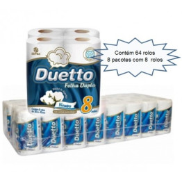 PAPEL HIGIENICO C/64 ROLOS DE 30M (8 PACOTES DE 8RLS) FOLHA DUPLA NEUTRO DUETTO
