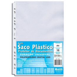 SACO PLASTICO FURACAO UNIVERSAL A4 13 FUROS LISO C/10UN 1592 CHIES
