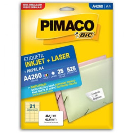 ETIQUETA LASER/JET A4 260 38,1x63,5 PIMACO CX C/25F