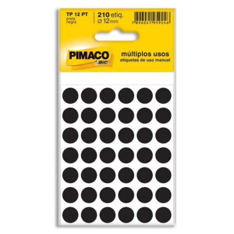 ETIQUETA REDONDA COLORIDA TP-12 PRETA PIMACO C/210 ETIQUETA REDONDA COLORIDA TP-12 PRETA PIMACO C/210