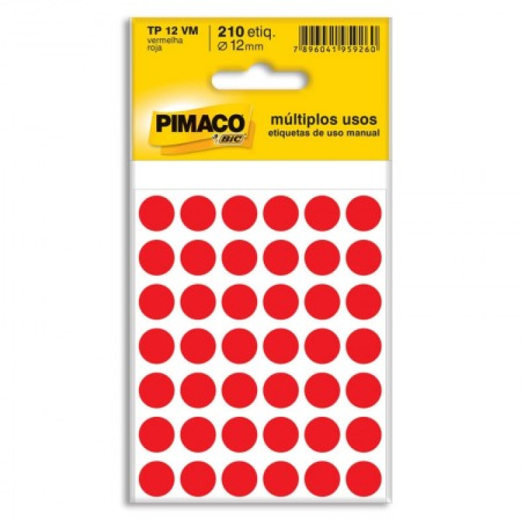 ETIQUETA REDONDA COLORIDA TP-12 VERMELHA PIMACO C/210 ETIQUETA REDONDA COLORIDA TP-12 VERMELHA PIMACO C/210