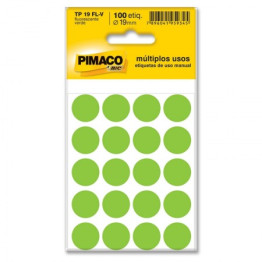 ETIQUETA REDONDA COLORIDA TP-19 VERDE FLUORESCENTE PIMACO C/100