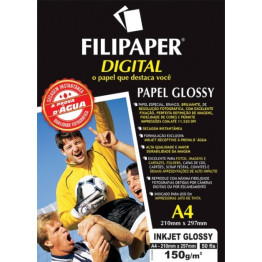 PAPEL FOTOGRAFICO A4 150g GLOSSY 50FLS FILIPAPER 02553