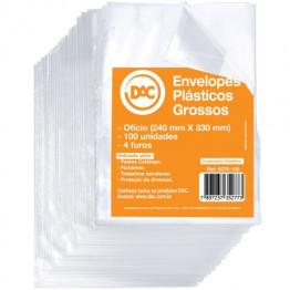 SACO PLASTICO OFICIO GROSSO C/4 FUROS 15 MICRAS C/100 REF 5076 DAC