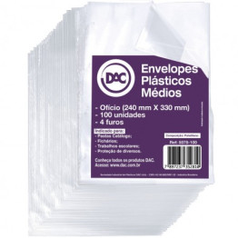 SACO PLASTICO OFICIO MEDIO C/2 FUROS 10 MICRAS C/100 REF 5079 DAC